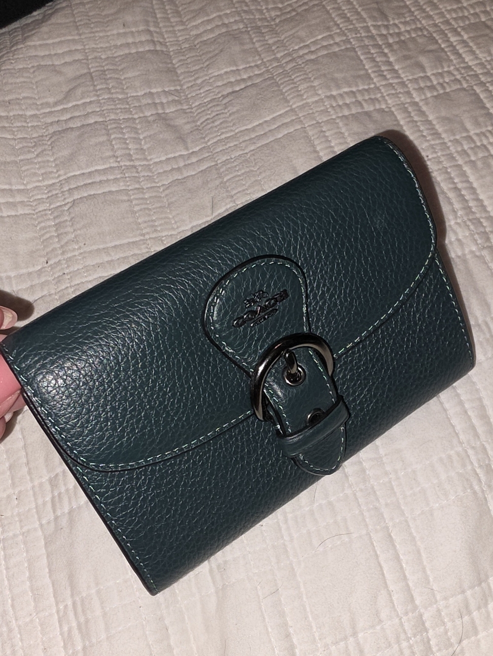 Coach Flap Wallet Dark Emerald Green EUC